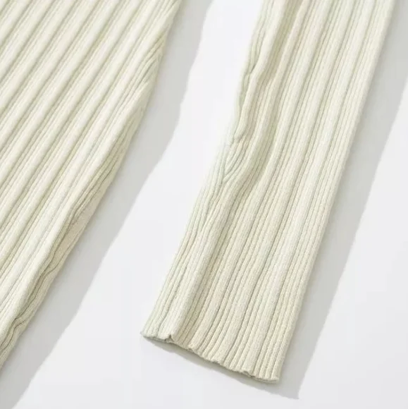 Cream Ribbed Knit High Neck Midi Dress - Picture 8 of 15